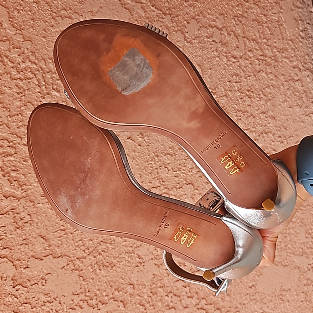 BCBGmaxazria Lucy Leather Heeled Stiletto Sandals In Silver Size 10 - Picture 5 of 15
